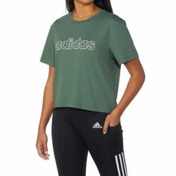 adidas Ladies' Logo Crop Tee NWT Green - Picture 2 of 4